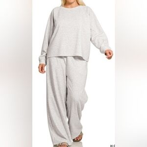 Heather Gray PLUS SCUBA CREWNECK PULLOVER & PANTS 2-PIECE SET NEW